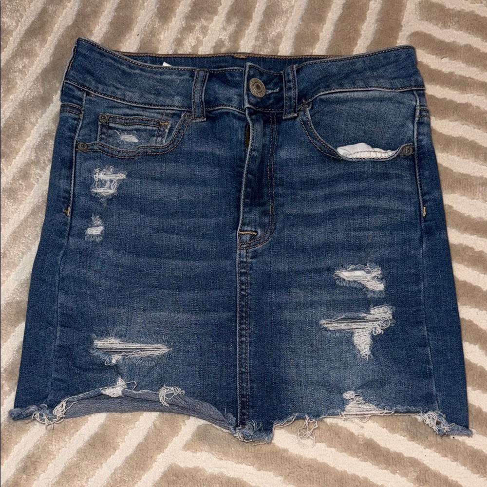 American Eagle Outfitters Blue Distressed Mini Skirt